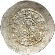 Denier in the name of Henry V as emperor; Venice mint; St. Marc bust, Carolingian Empire, 1110-1164 reverse image
