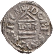 Denier - Lothair I Dorestad mint; temple, Carolingian Empire, 840-850 reverse image