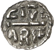 Denier - Charlemagne Strasbourg mint; CARL RX F, Carolingian Empire, 768-771 reverse image