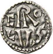 Denier - Charlemagne Dorestad mint; francisca below obverse image