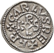 Denier - Charlemagne Mainz mint; monogram obverse image