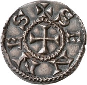 Denier - Charlemagne Sens mint; monogram, Carolingian Empire, 793-812 reverse image