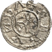 Denier - Charlemagne Girona mint; monogram, Carolingian Empire, 793-812 reverse image