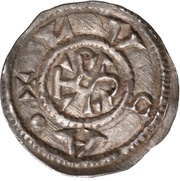 Denier - Charlemagne Lucca mint; monogram, Carolingian Empire, 793-812 reverse image
