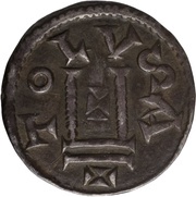 Denier - Louis I Toulouse mint; City gate, Carolingian Empire, 814-818 reverse image
