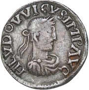 Denier - Louis I Pavia mint; City gate obverse image