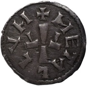 Denier - Louis I Melle mint; bust/minting tools, Carolingian Empire, 814-818 reverse image