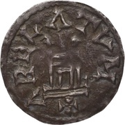 Denier - Louis I Arles mint; City gate, Carolingian Empire, 814-818 reverse image