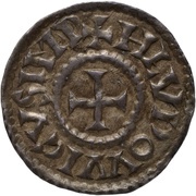 Denier - Louis I Christian legend; crosses obverse image