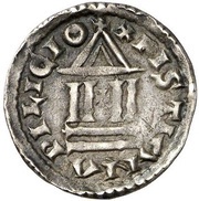 Denier - Lothair I bust and temple; Christian legend, Carolingian Empire, 823 reverse image
