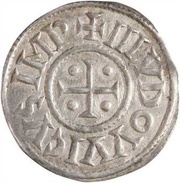 Denier - Louis I christian legend; temple obverse image