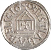 Denier - Louis I christian legend; temple, Carolingian Empire, 823-840 reverse image