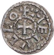 Obol - Charles II Melle mint; cross below monogram, Carolingian Empire, 840-864 reverse image
