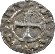 Obol - Lothair II Bourges mint; monogram obverse image