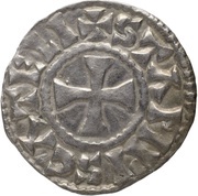 Denier - Ralph Etampes mint; KRLS type monogram, Carolingian Empire, 923-936 reverse image
