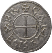 Denier - Charles II Paris mint; temple obverse image