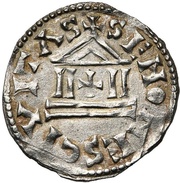 Denier - Charles II Sens mint; temple, Carolingian Empire, 840-864 reverse image