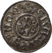 Denier - Charles II Sens mint; monogram, Carolingian Empire, 840-864 reverse image