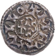 Denier - Charles II Melle mint; monogram, Carolingian Empire, 840-864 reverse image