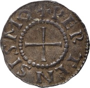Denier - Charles II as emperor; Perthes mint, Carolingian Empire, 875-877 reverse image