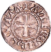 Denier - Odo Orleans mint; Odonic monogram, Carolingian Empire, 887-898 reverse image