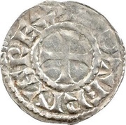 Denier - Lothair II Bourges mint; monogram obverse image