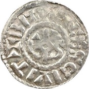 Denier - Lothair II Bourges mint; monogram, Carolingian Empire, 954-986 reverse image