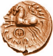 ¼ Stater "Trinovantian T" - Cunobeline, Celtic Britain, 10-20 reverse image