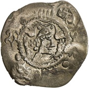 1 Drachm Peroz I imitation; Kobadien; countermark types: 1 / 1, 2 obverse image