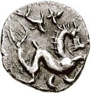 Silver 5 Asses Hippocamp facing right; value below obverse image