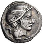 Silver 5 Asses Turms series III: facing right; blank obverse image