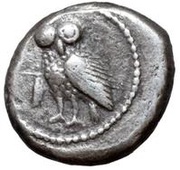 Silver 5 Asses Owl series I: facing left obverse image