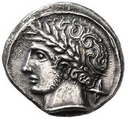 Silver 10 Asses Apulu series II: facing left; blank obverse image