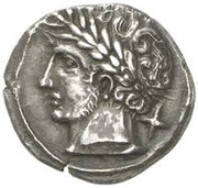 Silver 10 Asses Apulu series II: facing left; club obverse image