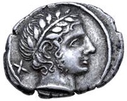 Silver 10 Asses Apulu series II: facing right obverse image