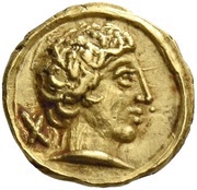 Gold 10 Asses Male head series III: bust right; value left obverse image