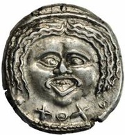 Silver 20 Asses Gorgoneion series II: sepia obverse image