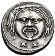 Silver 20 Asses Gorgoneion series II: crossed lines obverse image