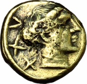 Gold 25 Asses Female head series II: facing right; value left obverse image