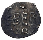 Light argenteus at christogram - Childebert I Marseille mint obverse image