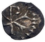 Light argenteus at christogram - Childebert I Marseille mint reverse image