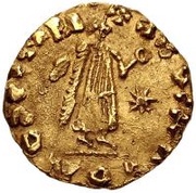 Tremissis in the name of Justinian I reverse image