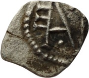 Denier with monogram Melle mint, Frankish Kingdoms, 740-750 reverse image
