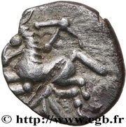 Denier or Quinarius with helmeted head and carnyxes, Gaul, 80 BC - 50 BC reverse image