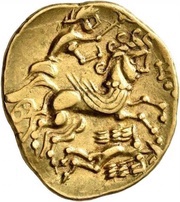Gold Stater with anthropomorphic horse and winged figure, Gaul, 80 BC - 50 BC reverse image