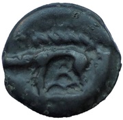 Potin with bald head, Gaul, 100 BC - 50 BC reverse image