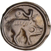 Potin with character seated in front, Gaul, 60 BC - 40 BC reverse image