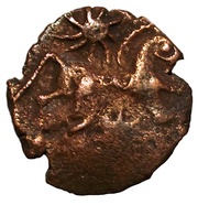 Bronze with running character and stars, Gaul, 60 BC - 25 AD reverse image