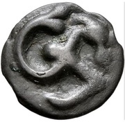 Potin with hippocampus, head with balled hair, Gaul, 60 BC - 50 BC reverse image