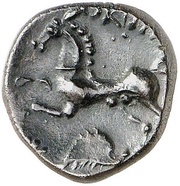 Quinarius with dolphin, Gaul, 52 BC - 20 BC reverse image
